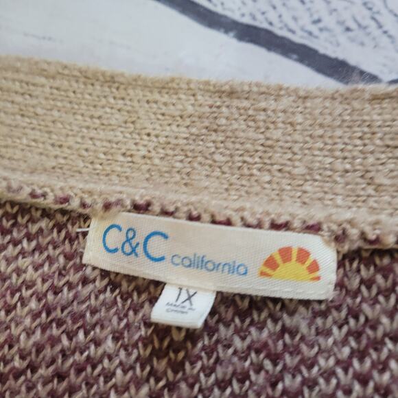 C&C California Size 1x	Women's Plus Size Cardigan Sweater Aztec Neutral Colors - Picture 9 of 10